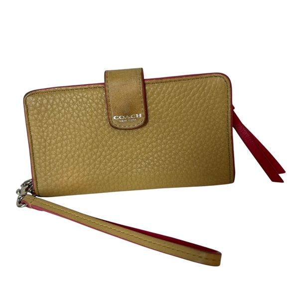 Coach Pebbled Leather Bifold Snap Wallet Wristlet Tan Pink. - Picture 1 of 7